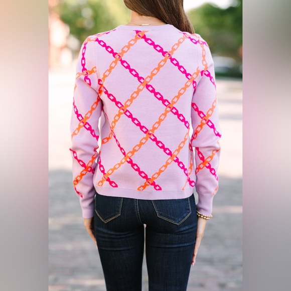 THML Lilac Chain Pattern Knit Sweater, Size Medium - Picture 2 of 9